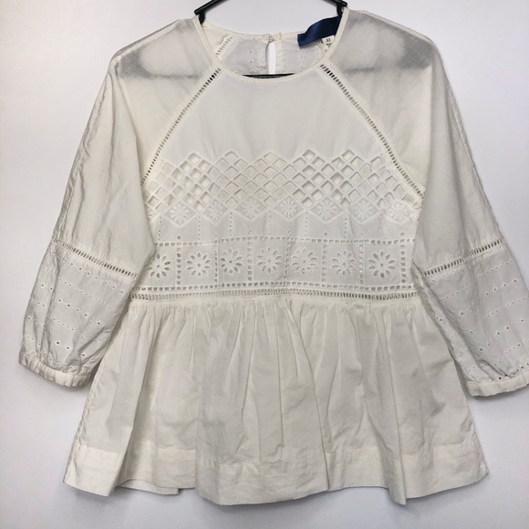 Francesca’s Off White Long Sleeve Eyelet Blouse XS - Picture 1 of 8